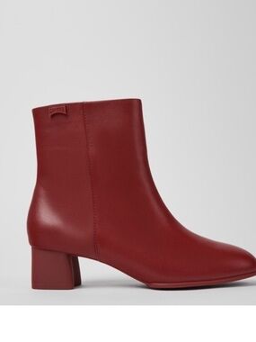 Camper Katie Red Leather Mid-Heel Ankle Booties 38 7.5/8
